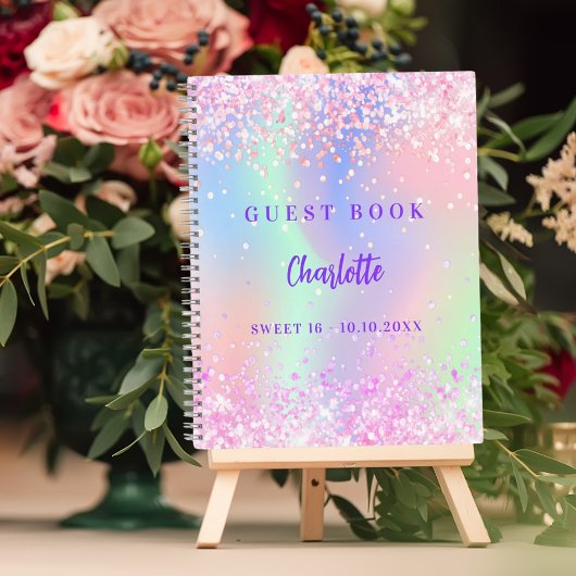 Livre d'hôtes Pink holographic confetti Sweet 16