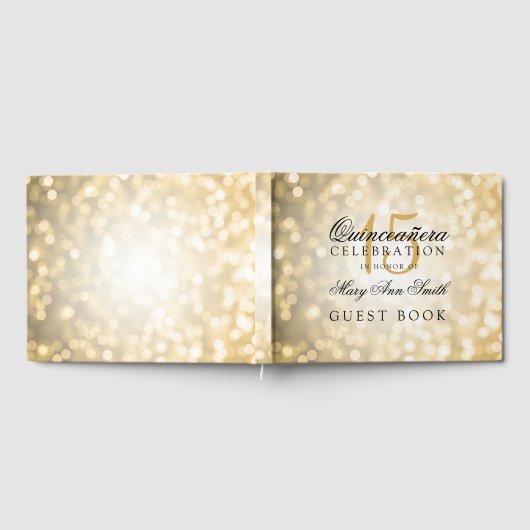 Livre d'hôtes Quinceanera Gold Bokeh Lights (Complet)
