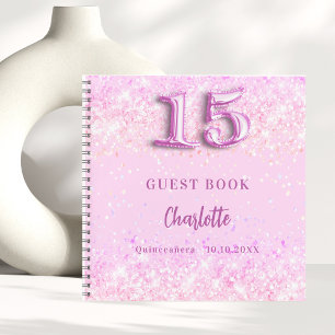 Livre d'hôtes Quinceanera nom de confetti rose
