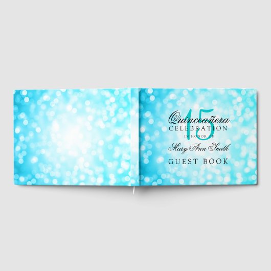 Livre d'hôtes Quinceanera Turquoise Bokeh Lights (Complet)