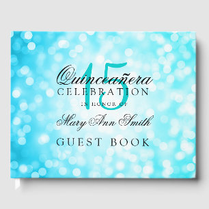 Livre d'hôtes Quinceanera Turquoise Bokeh Lights