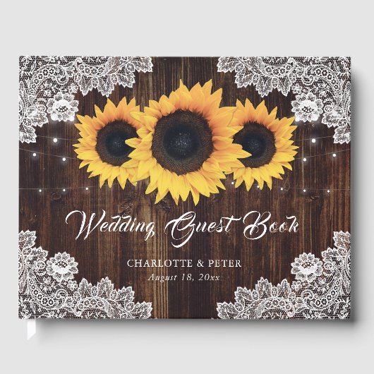 Livre d'hôtes Rustic Wood and Lace Sunflower Maria (Recto)