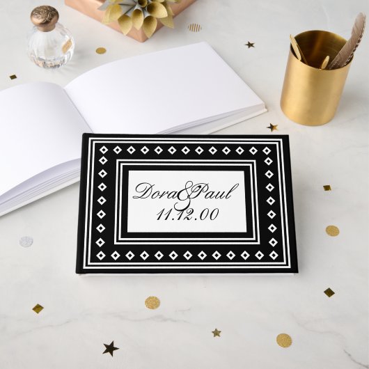 Livre d'hôtes simple Mariage Art déco noir/blanc (Recto ouvert)