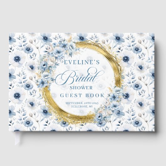 Livre d'hôtes Soft Pastel Blue Gold Boho Fleurs sa (Recto)