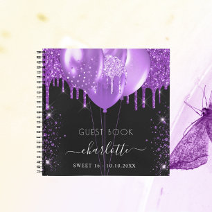 Livre d'hôtes Sweet 16 noir violet nom de la parti