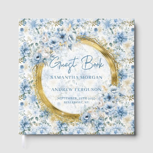 Livre d'hôtes Unique Light Blue Gold Parties scint (Recto)