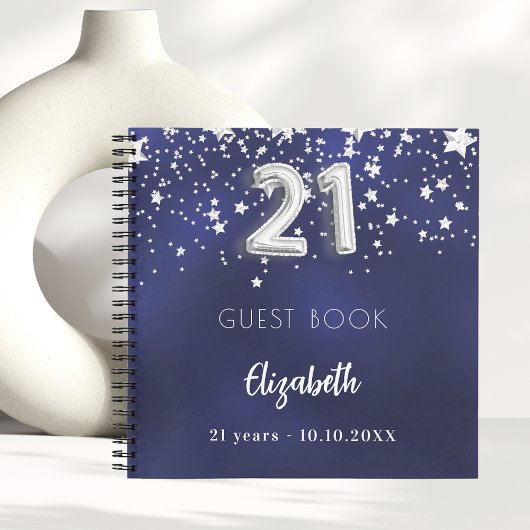 Livre d'invité 21e anniversaire marine bleu argent