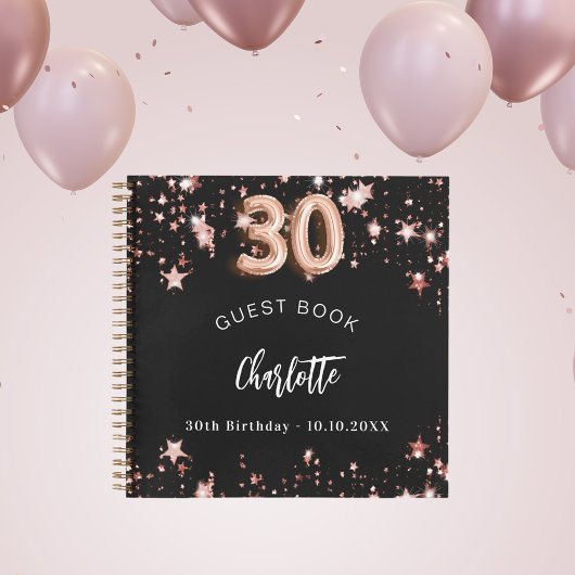 Livre d'invité 30e anniversaire noir rose étoiles 
