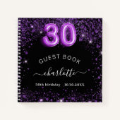 Livre d'invité 30e anniversaire noir violet nom de (Devant)