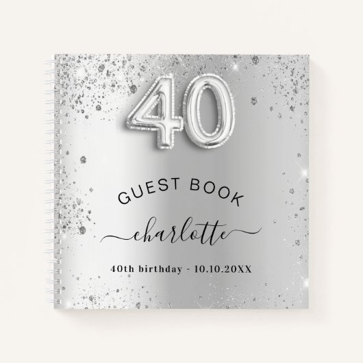Livre d'invité 40e anniversaire argent nom de part (Devant)