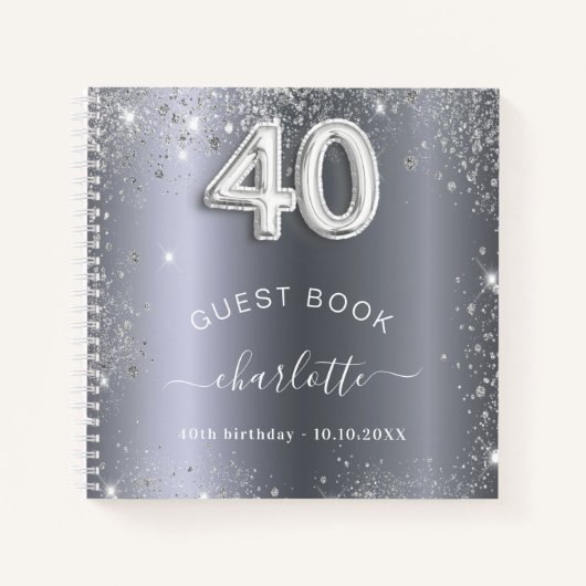 Livre d'invité 40e anniversaire argent nom de part (Devant)
