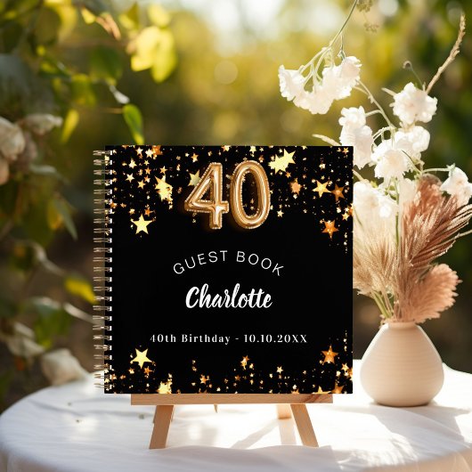 Livre d'invité 40e anniversaire étoiles d'or noir