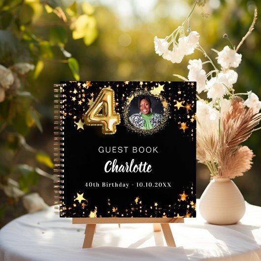 Livre d'invité 40e anniversaire noir étoiles d'or 