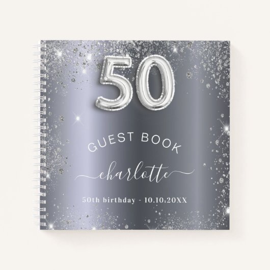 Livre d'invité 50e anniversaire argent nom de part (Devant)