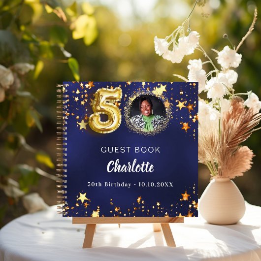 Livre d'invité 50e anniversaire marine bleu or éto