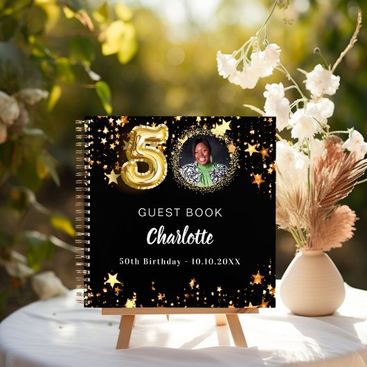 Livre d'invité 50e anniversaire noir étoiles d'or 