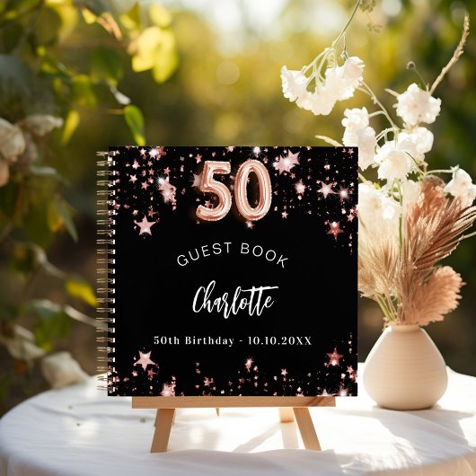 Livre d'invité 50e anniversaire noir rose étoiles 