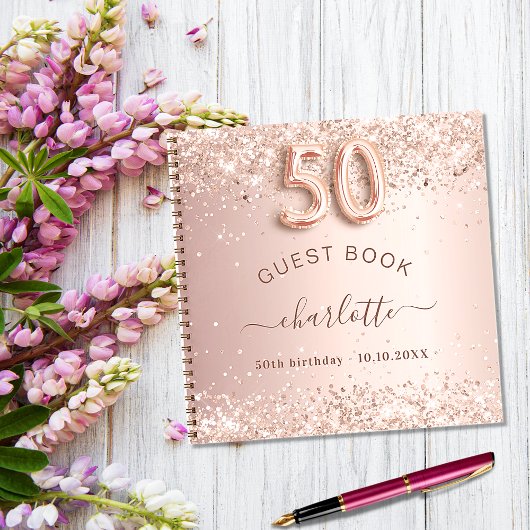 Livre d'invité 50e anniversaire rose or parties sc