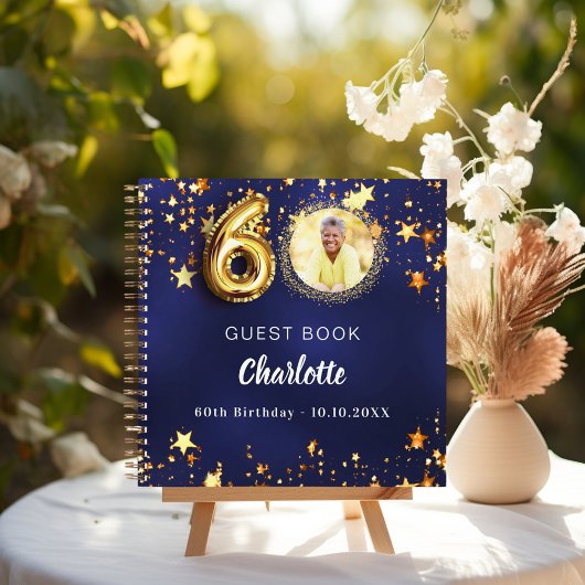 Livre d'invité 60e anniversaire marine bleu or éto