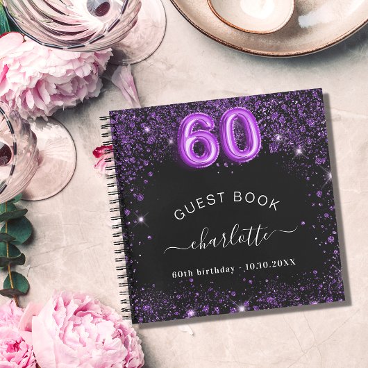 Livre d'invité 60e anniversaire noir violet nom de