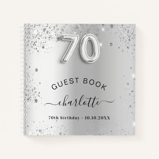 Livre d'invité 70e anniversaire argent nom de part (Devant)