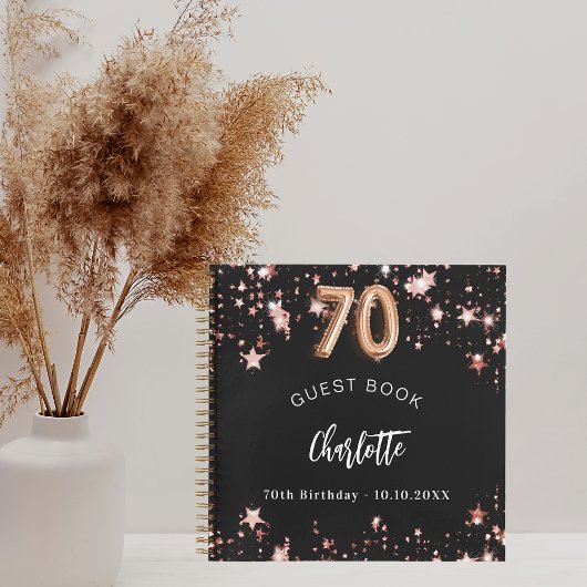Livre d'invité 70e anniversaire noir rose étoiles 