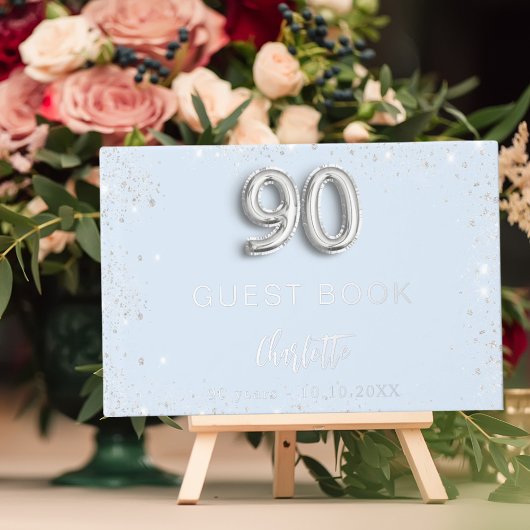 Livre d'invité 90e anniversaire bleu clair argent