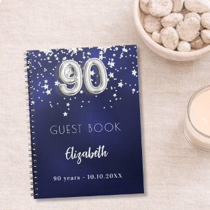 Livre d'invité 90e anniversaire marine bleu argent