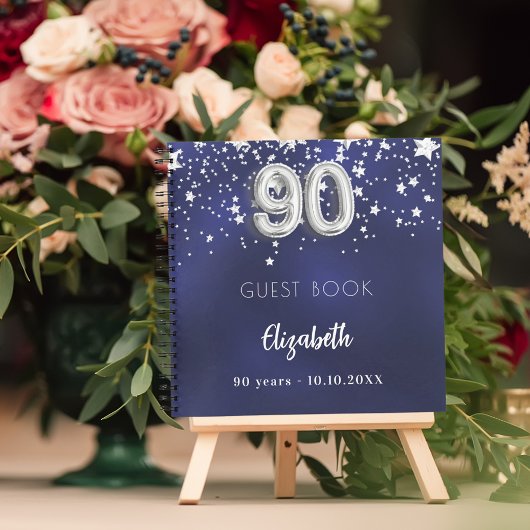 Livre d'invité 90e anniversaire marine bleu argent