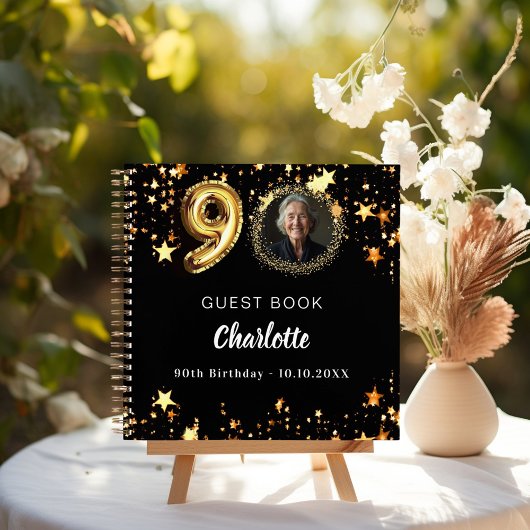 Livre d'invité 90e anniversaire noir étoiles d'or