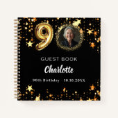 Livre d'invité 90e anniversaire noir étoiles d'or (Devant)
