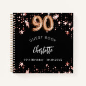 Livre d'invité 90e anniversaire noir rose étoiles  (Devant)