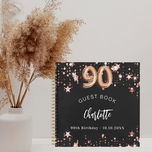Livre d'invité 90e anniversaire noir rose étoiles 