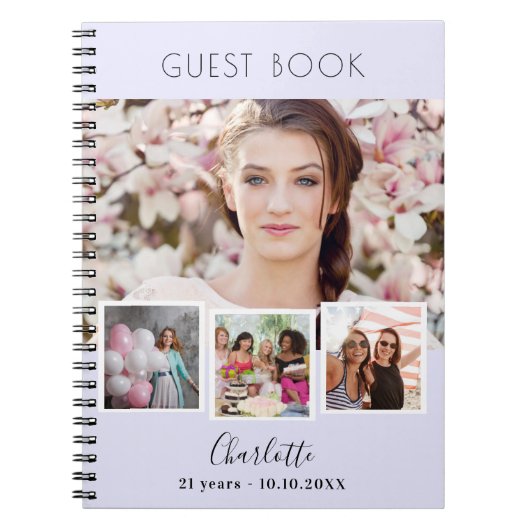 Livre d'invité, anniversaire lavande photo collage (Devant)