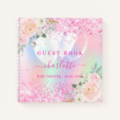 Livre d'invité baby shower flores roses holographi (Devant)