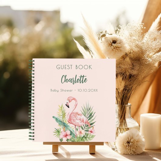 Livre d'invité baby shower rose flamingo fille