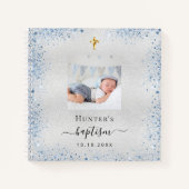Livre d'invité baptême argent bleu garçon photo (Devant)