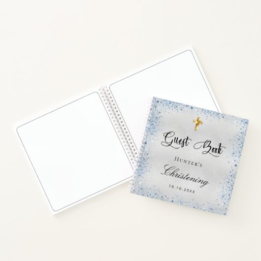 Livre d'invité baptême argent bleu nom garçon (Intérieur)