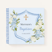 Livre d'invité baptême crête de fleurs bleues garç (Devant)