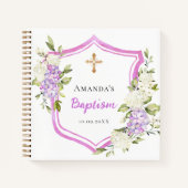 Livre d'invité baptême crête rose pourpre fleurs f (Devant)