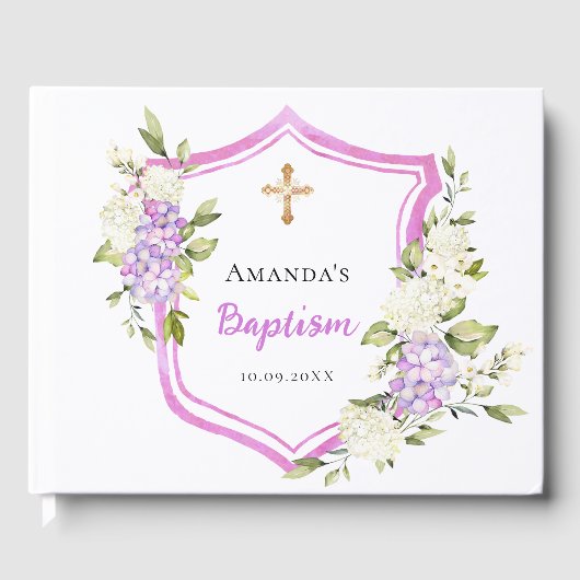 Livre d'invité baptême crête rose pourpre fleurs f (Recto)