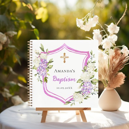 Livre d'invité baptême crête rose pourpre fleurs f