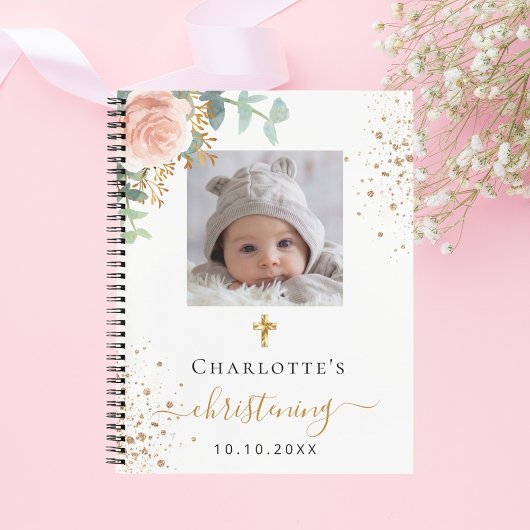 Livre d'invité christening rose pâle photo florale