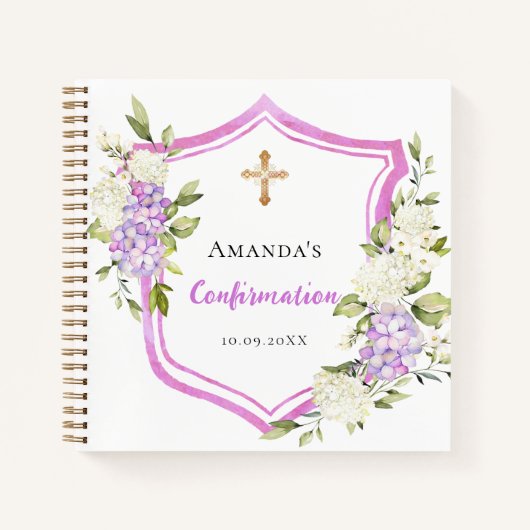 Livre d'invité Crest de confirmation rose pourpre  (Devant)