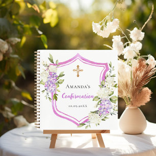 Livre d'invité Crest de confirmation rose pourpre