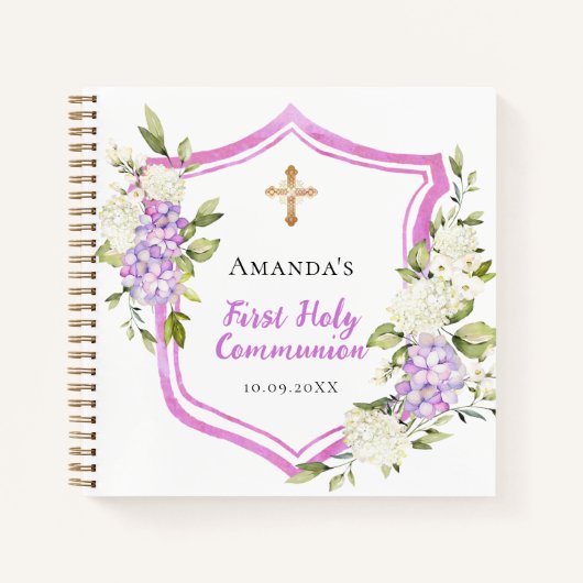 Livre d'invité Crest de la première communion fleu (Devant)