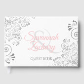 Livre d'invité de mariage élégant rose et gris (Recto)