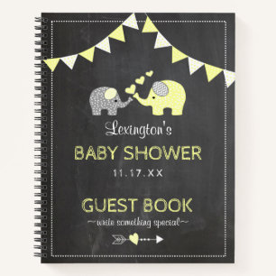 Livre d'invité du Baby shower Chalk Eléphants Jaun