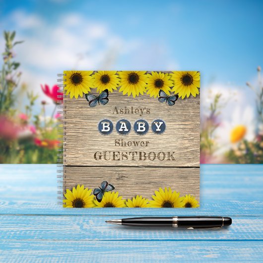 Livre d'invité du Baby shower de tournesol rustiqu