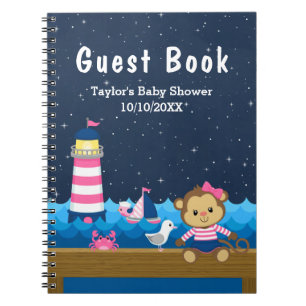 Livre d'invité du Baby shower rose singe Nautique